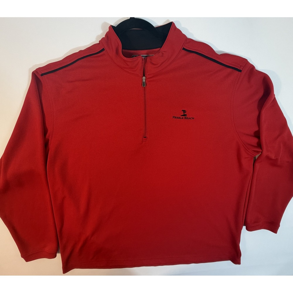 Pebble Beach Pullover Mens XXL Red Excellent Performance Quarter-Zip Golf Top